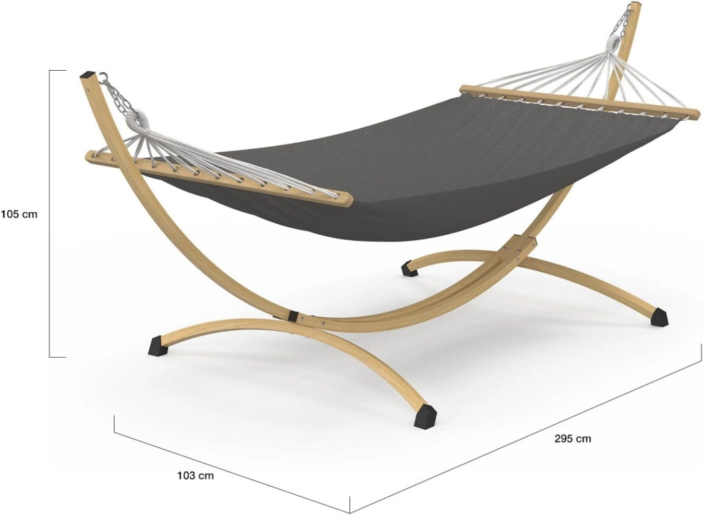 Amaca XL con supporto in metallo effetto legno e tela grigia