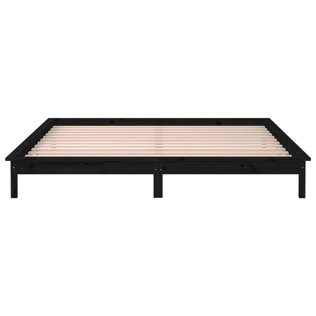 Giroletto con LED-Struttura Letto Nero 140x190 cm in Legno Massello