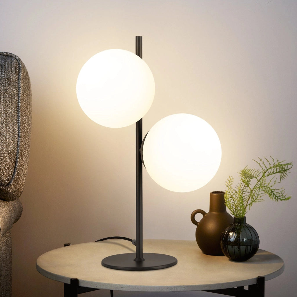 ZMH Lampada da tavolo nera vintage metallo vetro moderno E27 per soggiorno comodino