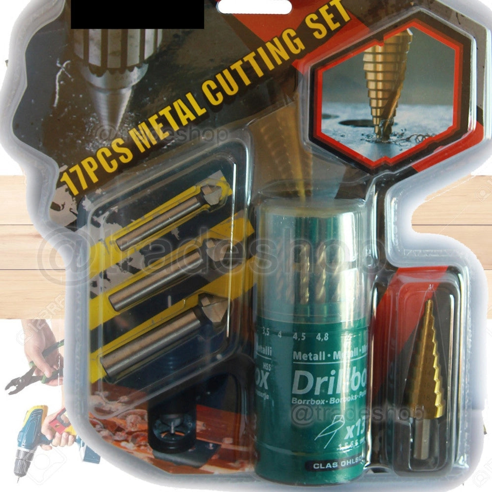 Trade Shop - Kit 17 Pezzi Punte Frese Allargafori Per Trapano Svasatore Scalino Per Metallo -