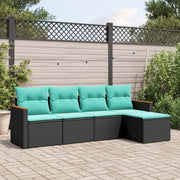 Set Divani da Giardino 5 pz con Cuscini Nero in Polyrattan 3225917