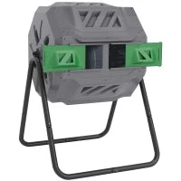 Compostiera da Giardino Girevole a 2 Sezioni con 8 Prese d'Aria, in Acciaio e PP, 71x65x96 cm, Grigio