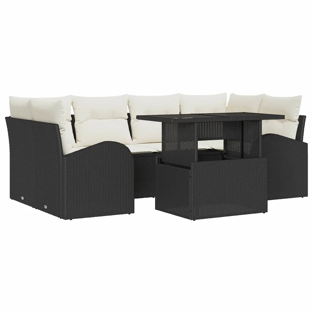 Set Divano da Giardino 7 pcs Nero Rattan in Polipropilene