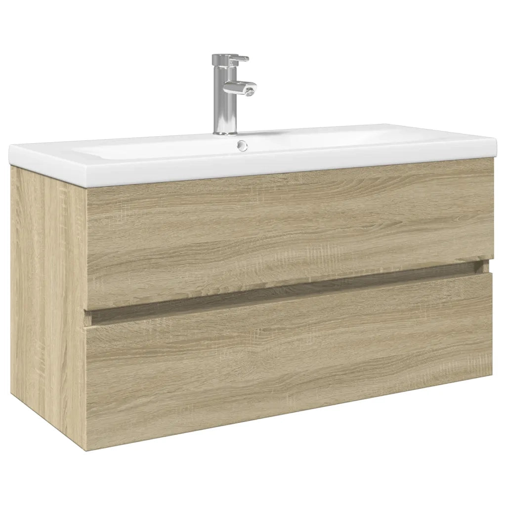 Set Mobili da Bagno | Armadio da bagno 2 pz in Ceramica e Legno Multistrato