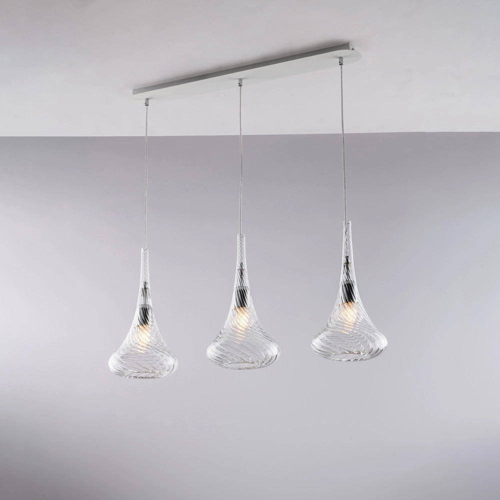 Lampadario Binario Contemporaneo Nemesi Metallo Trasparente 3 Luci E27