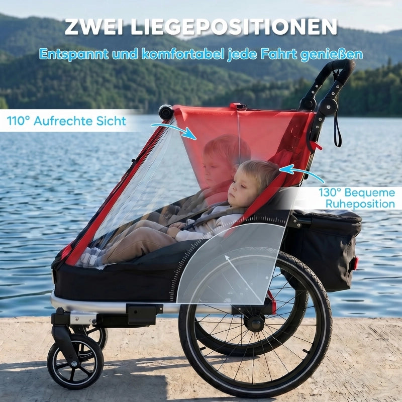 RIMORCHIO BICI PER BAMBINI 2-IN-1 2 posti Rosso in alluminio