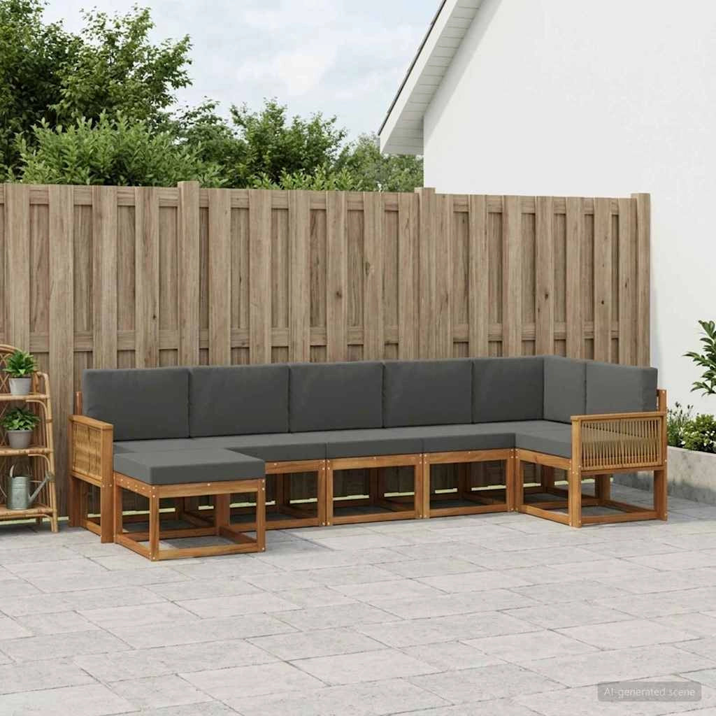 Set di divani da esterno 7 pz Naturale e Antracite Poliestere 3385398