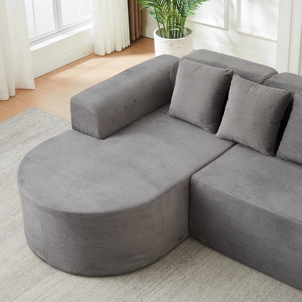 Divano angolare con chaise longue in velluto a coste grigio 220×155×70 cm