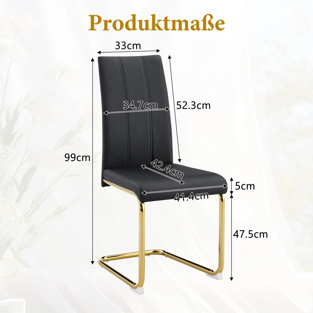 Sedia da pranzo ergonomica con design salvaspazio e struttura stabile in pu e metallo nero oro 72,5 × 47,5 × 45,5 cm