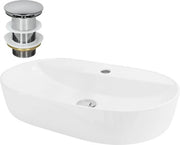 Wastafel inclusa con accessorio di scarico in argento senza sovrappi 60x40x12 cm ceramica bianca