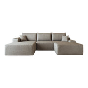 Divano angolare modulare - con chaise longue e seduta profonda - in tessuto a coste - camel