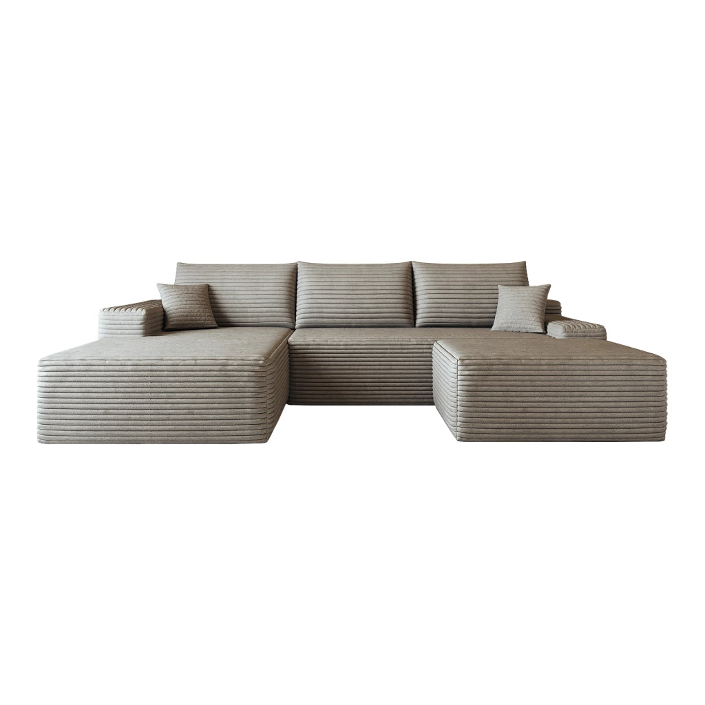 Divano angolare modulare - con chaise longue e seduta profonda - in tessuto a coste - camel