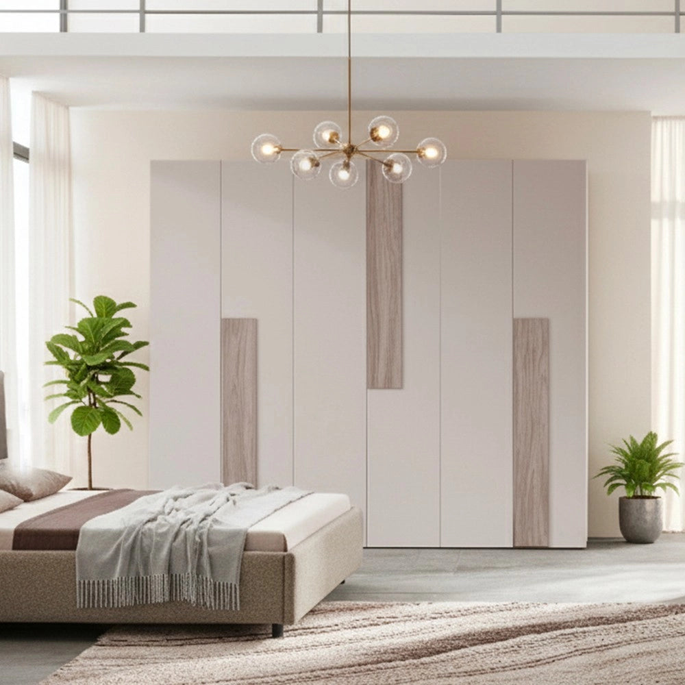 Camera da Letto Malena con Letto Contenitore e Armadio 6 Ante Grigio Chiaro e Vanguard