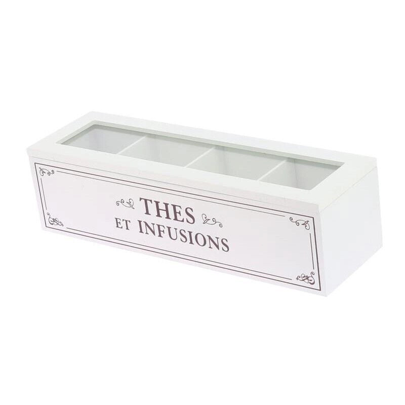 SCATOLA PER TÈ RETTANGOLARE, BIANCO, 4 SCOMPARTI 33X10X9 CM