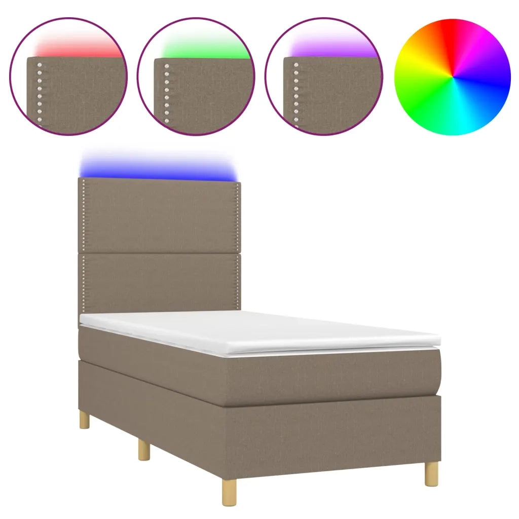 Letto a Molle con Materasso e LED Tortora 90x200 cm in Tessuto cod mxl 60505
