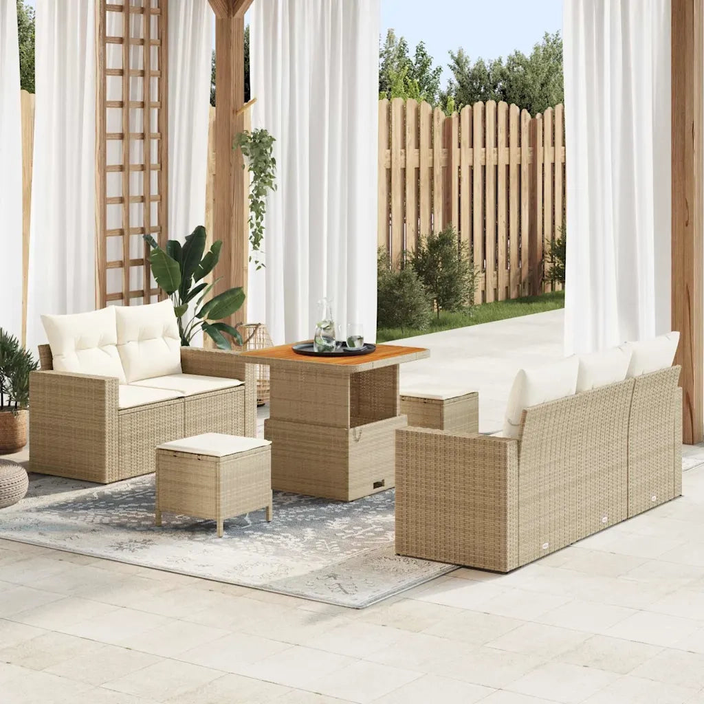 Set Divano da Giardino con cuscino 8 pcs Beige polyrattan