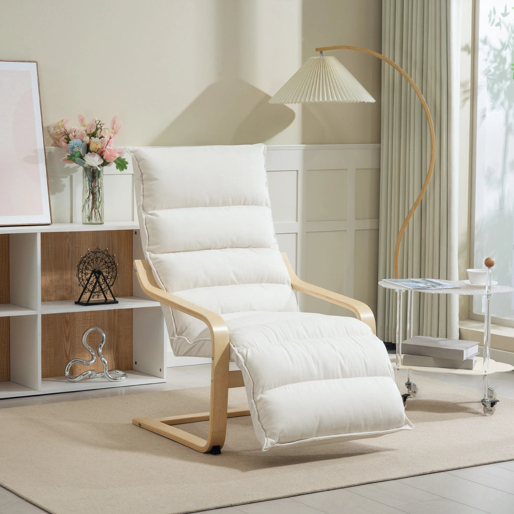 Poltrona reclinabile in velluto con poggiapiedi regolabile ¨C Minimal ¨C 67x93x105cm, crema