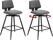 Sgabelli Cucina Set di 2, Sgabelli Bar Girevoli a 360°, con Schienale e Poggiapiedi, in Velluto di Latte, per Cucina, Bar, Soggiorno, Grigio Scuro