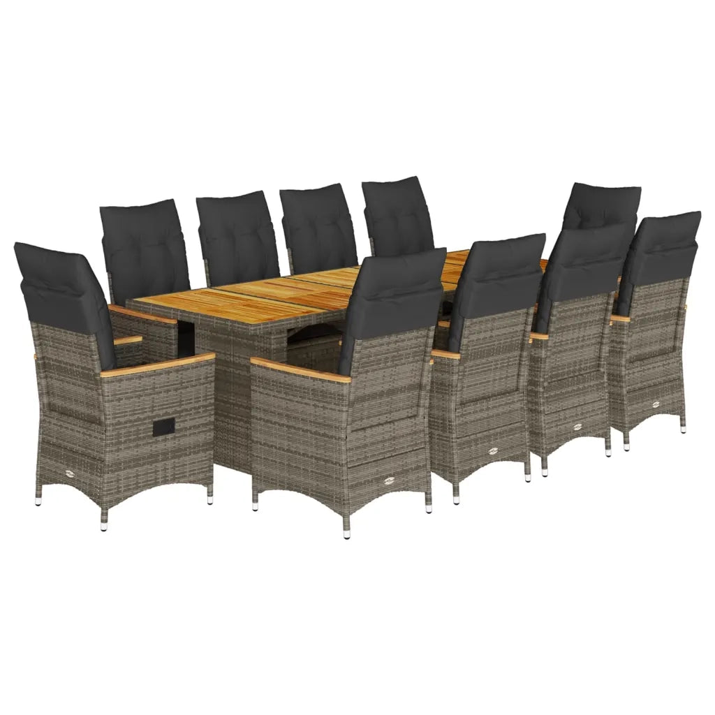 vidaXL Set Bistrò da Giardino 11 pz con Cuscini in Polyrattan Grigio