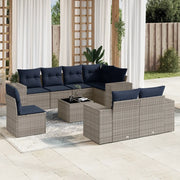 Set Divani da Giardino 9 pz con Cuscini Grigio in Polyrattan 3222850