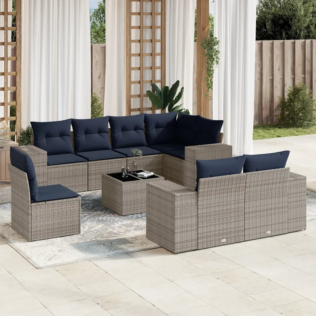 Set Divani da Giardino 9 pz con Cuscini Grigio in Polyrattan 3222850