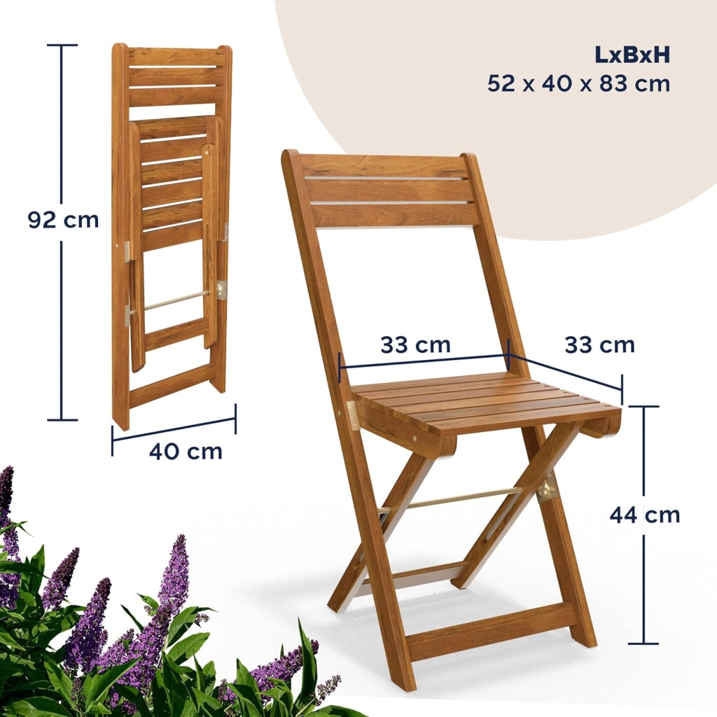 ® Set da Balcone Tavolo e 2 Sedie in Legno di Acacia Pieghevole 3 Pezzi per 2 Persone da Giardino Esterno Tavolino Terrazza Bar Bistro Salotto