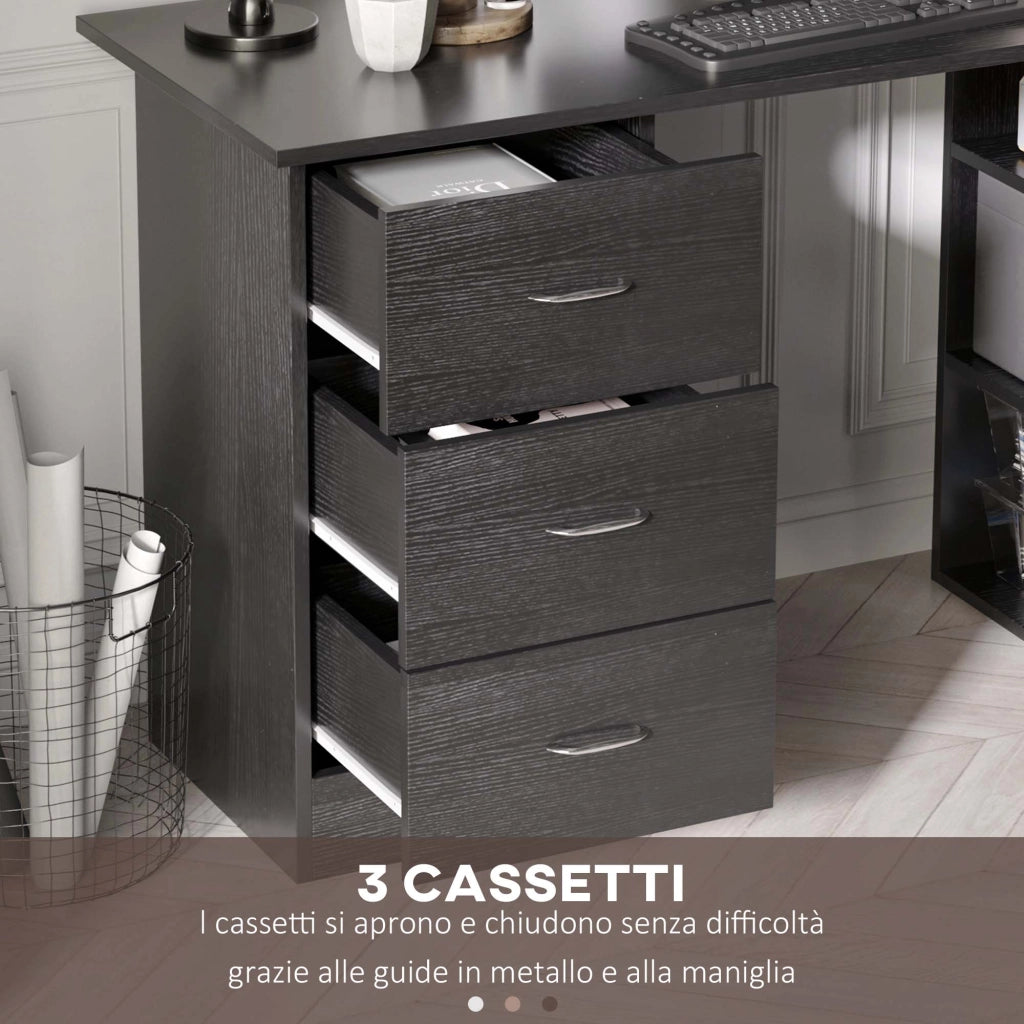 Scrivania PC con Ripiani e Cassetti ¨C zephmum ¨C Legno MDF, Nera, 120x49x72 cm