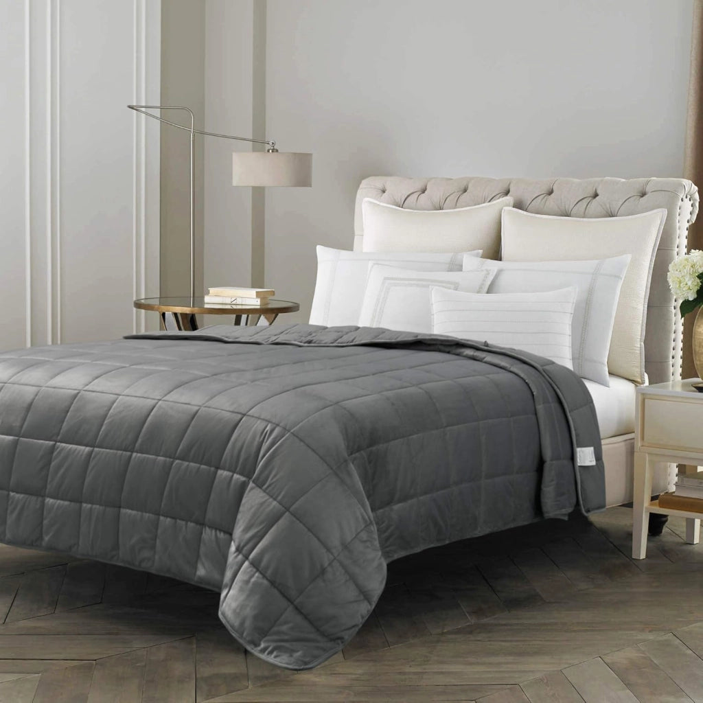 Coperta Ponderata per Adulti, coperta pesante in microfibra, coperta terapeutica rilassante con Perle di Vetro, migliora il sonno, 150x200 cm, 9kg, Grigia