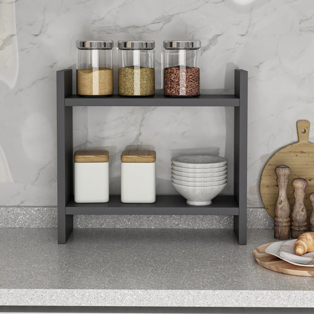 Morfasso, Mensola 2 Ripiani, 34x10x30h cm Nero Antracite