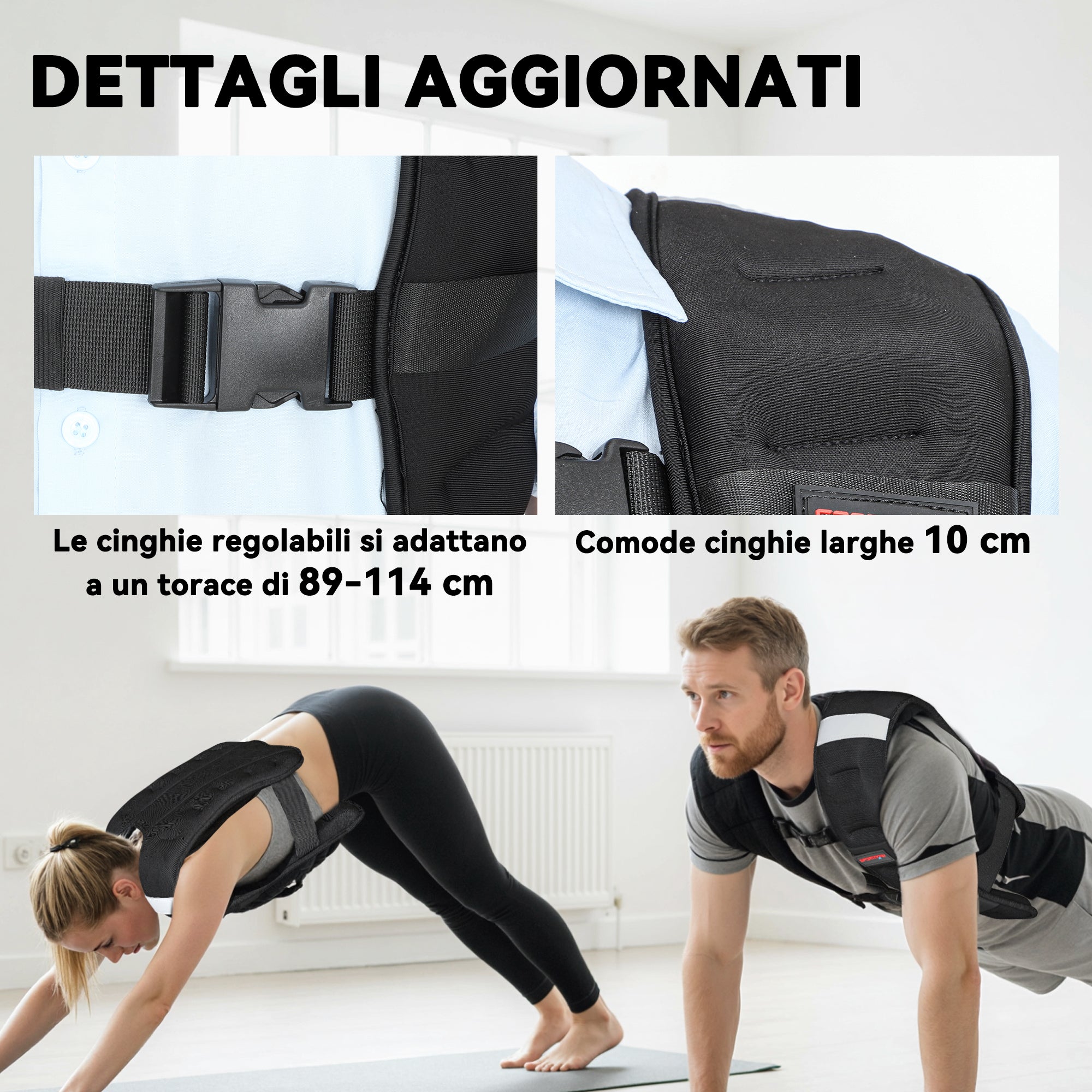 Giubbotto Zavorrato 8 kg con Cinghie Regolabili e Strisce Riflettenti 43x33 cm in Neoprene e Sabbia Nero