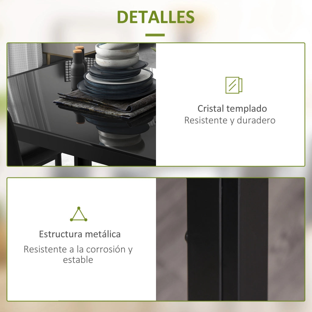 Set tavolo da pranzo e 4 sedie ¨C Xylo ¨C vetro temperato nero con sedute imbottite PU