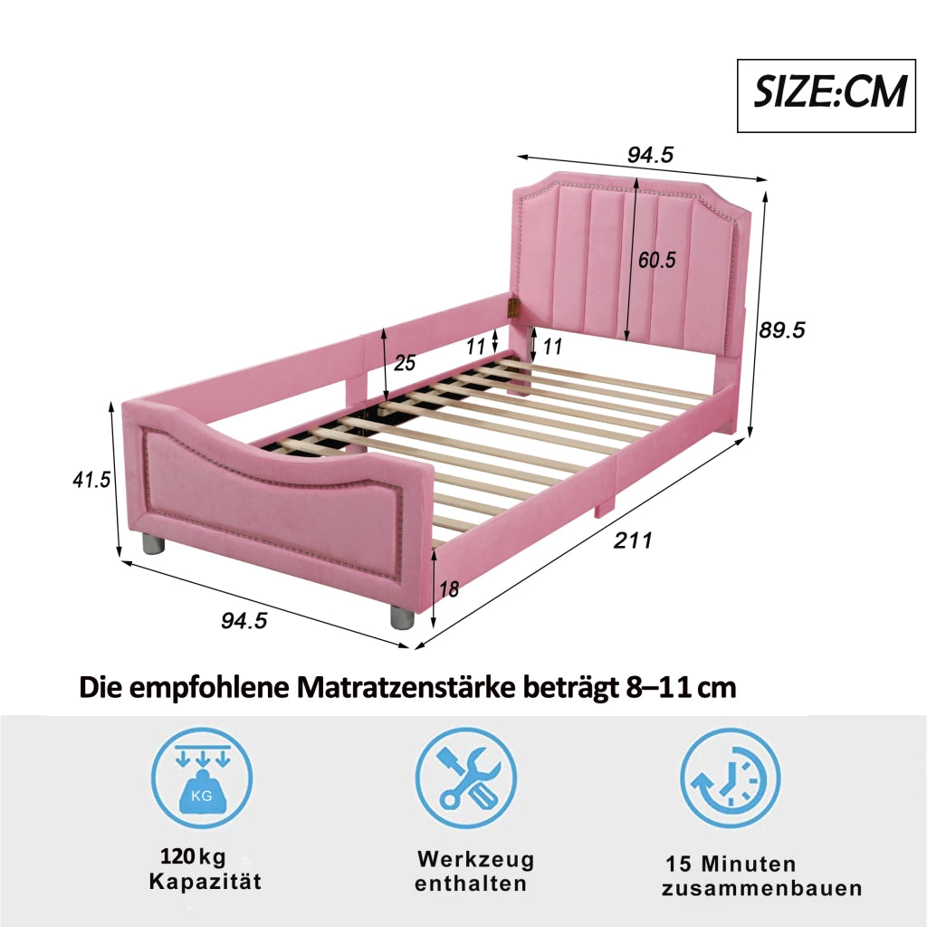 Letto per bambini con schienale in legno massello 90x200 cm
