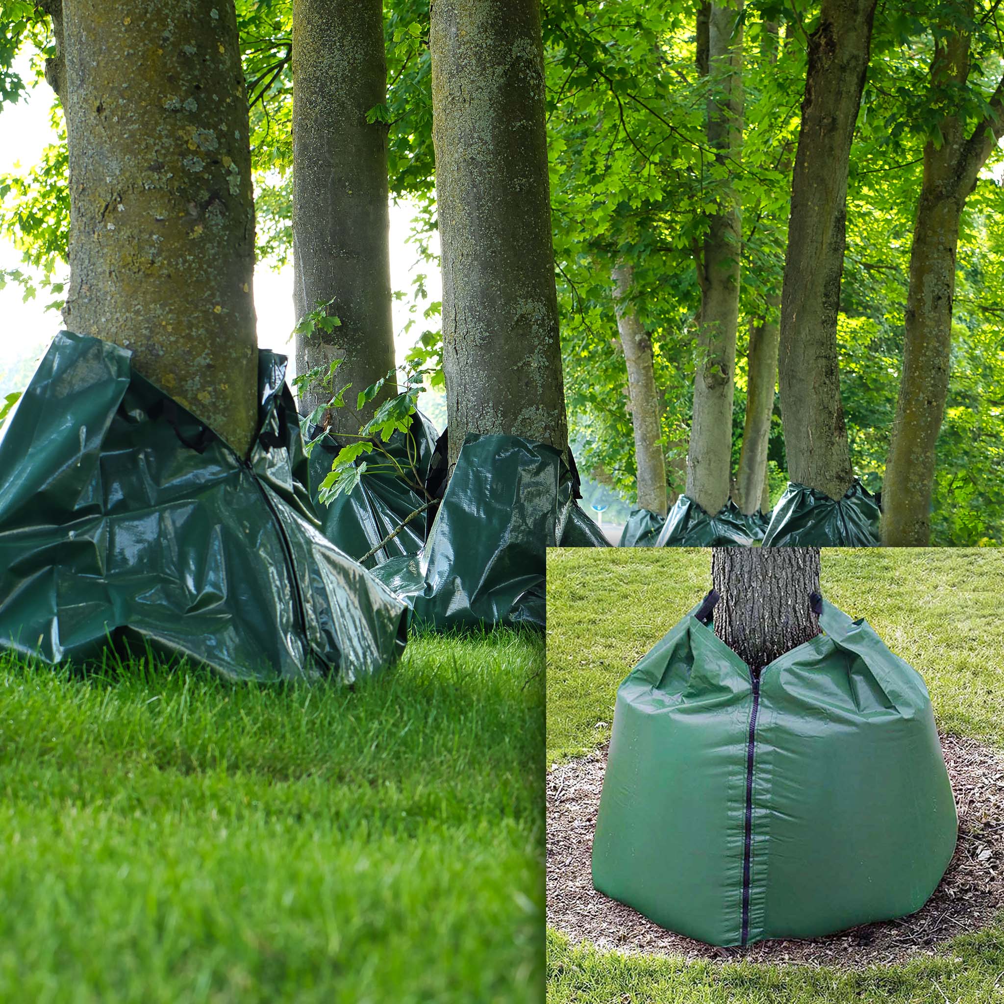 2 Sacchi per irrigare alberi 75 l in PVC, Sistema di irrigazione a goccia intorno ai tronchi