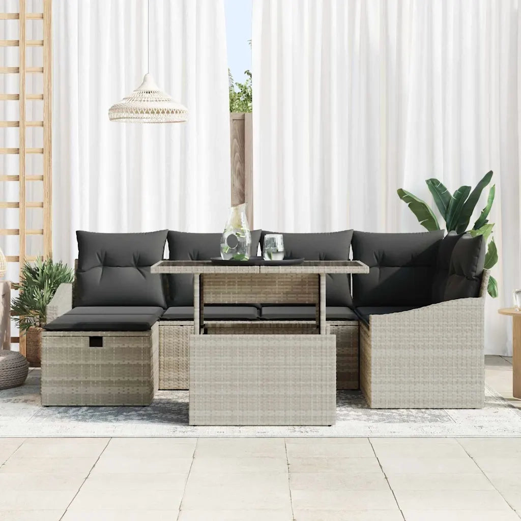 Set Divano da Giardino 7 pcs Grigio chiaro Poly Rattan 3359839
