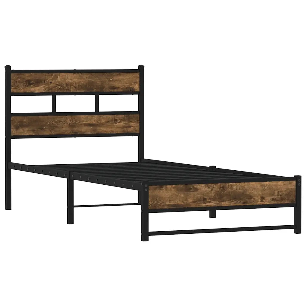 vidaXL Giroletto senza Materasso in Metallo Rovere Fumo 75x190 cm