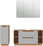 Set di mobili da bagno Lotta, Rovere/grigio con struttura in piastrelle, 3 parti