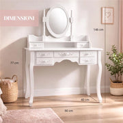 MA MAISON TOELETTA TRUCCO  CON SPECCHIO E SGABELLO BIANCA IN LEGNO 90X40X77/146 CM