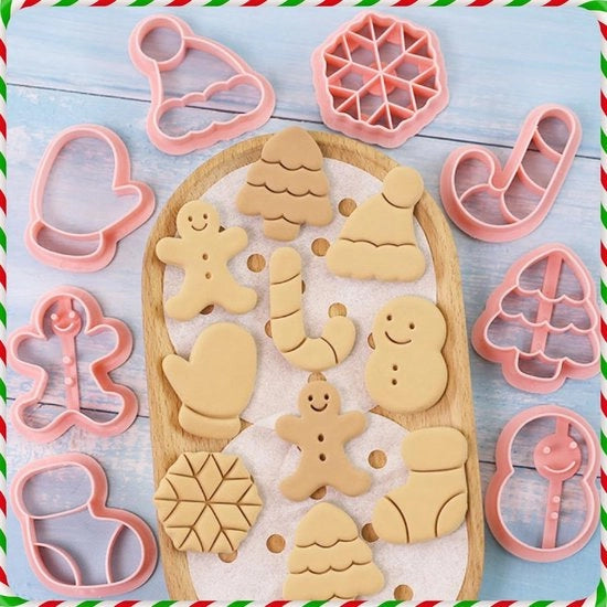 Set di stampi per biscotti natalizi, stampi per biscotti in plastica, personaggi natalizi, fiocco di neve, uomo con barba, guanti, moccasini, cappello per biscotti natalizi, decorazione natalizia