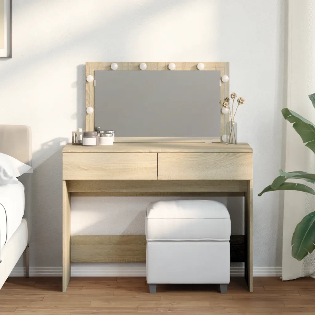 Toeletta | Tavolo da Trucco con LED Rovere Sonoma 100x40x120 cm