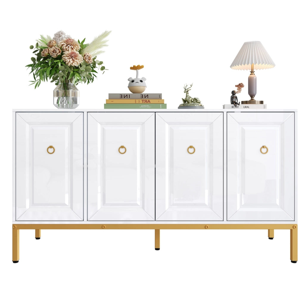 Credenza con 4 Ante e Ripiani Regolabili; Finitura Lucida; in MDF e Pannello Truciolare; Bianco; 140??40??80 cm