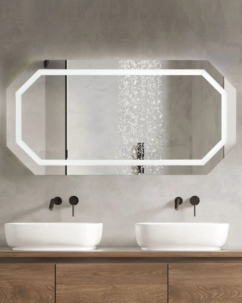 Specchio da muro ottagonale con LED 120 x 60 cm stile moderno contemporaneo bagno illuminazione
