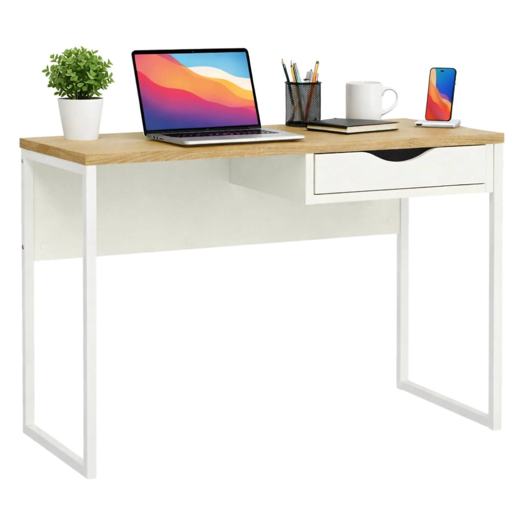 Scrivania Agave, Scrittoio multiuso, Tavolo per ufficio porta PC, Piano di lavoro, 110x48 h77 cm, Bianco