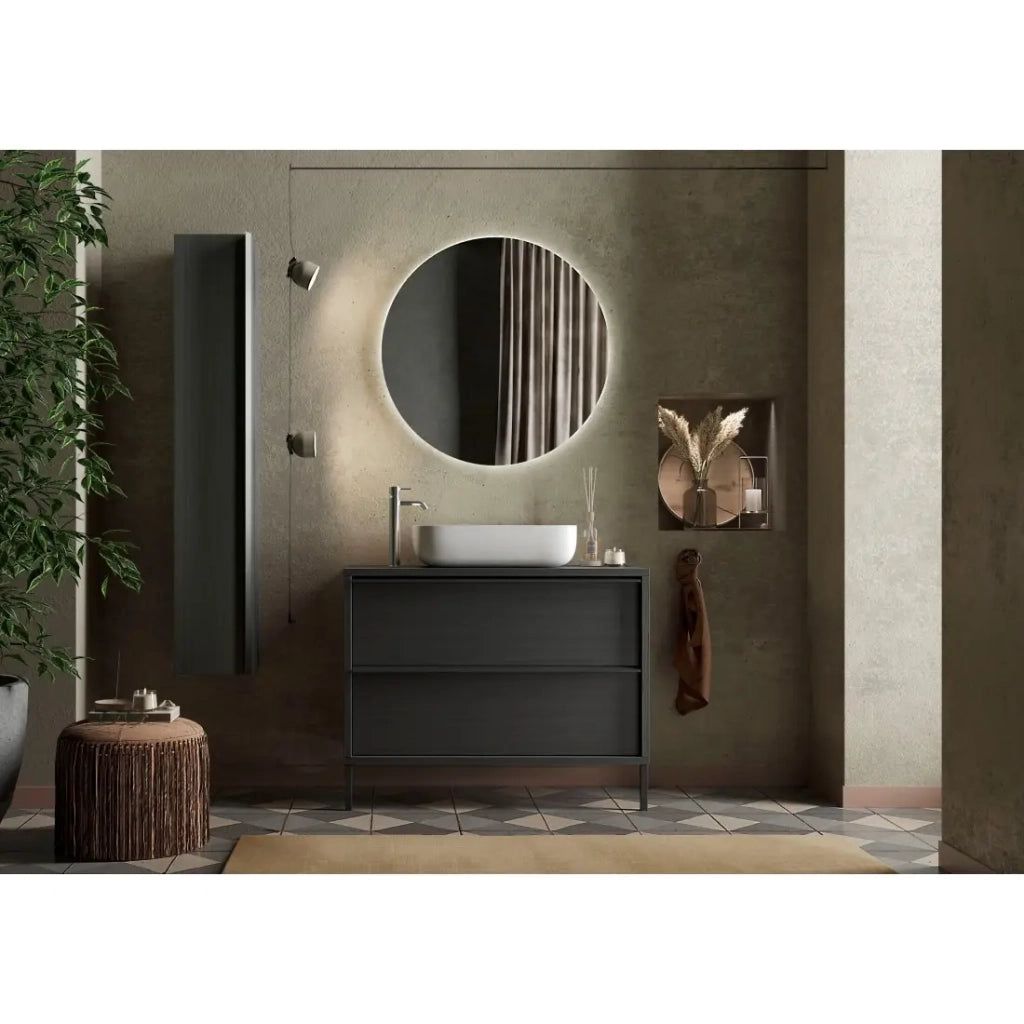 Mobile da bagno FRASSI – 79 cm – Nero cenere – Lavabo incluso – 2 cassetti