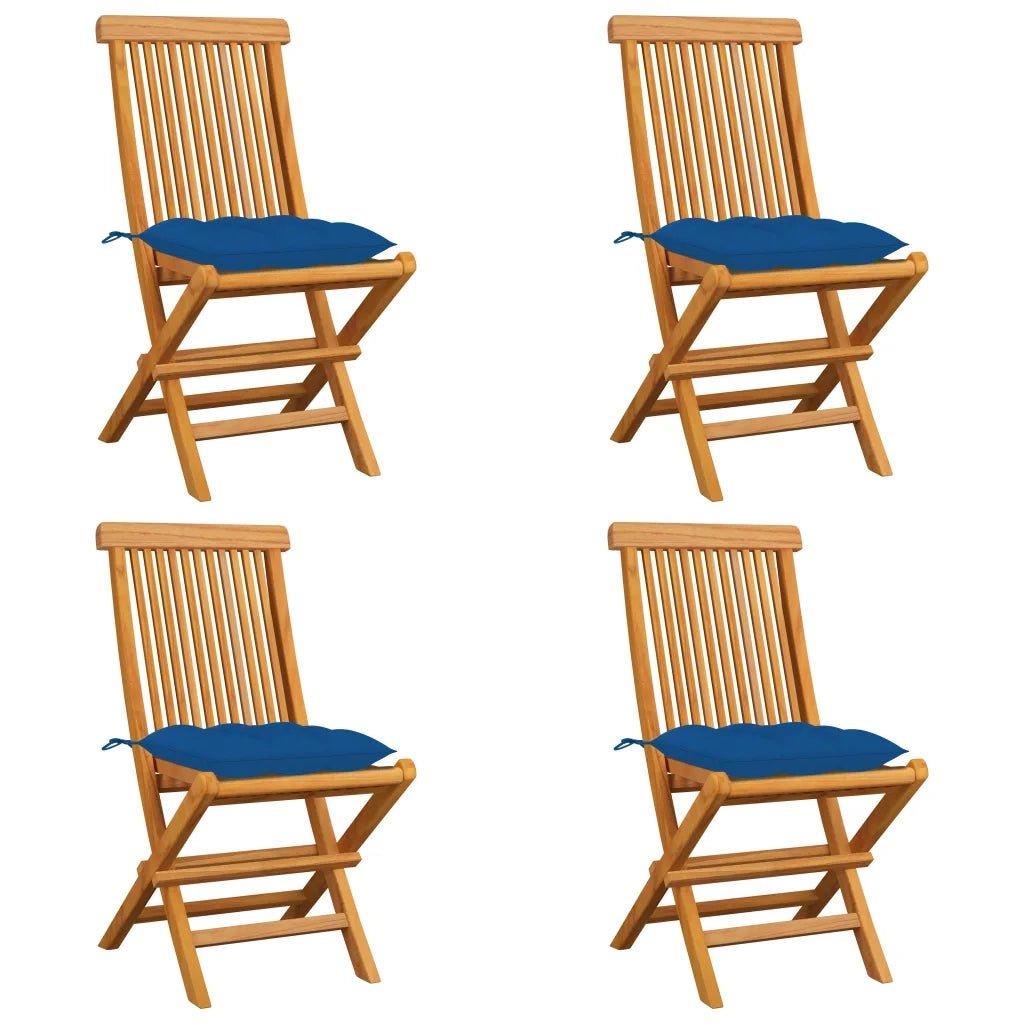 Sedie da Giardino con Cuscini Blu 4 pz Massello di Teak cod mxl 8058