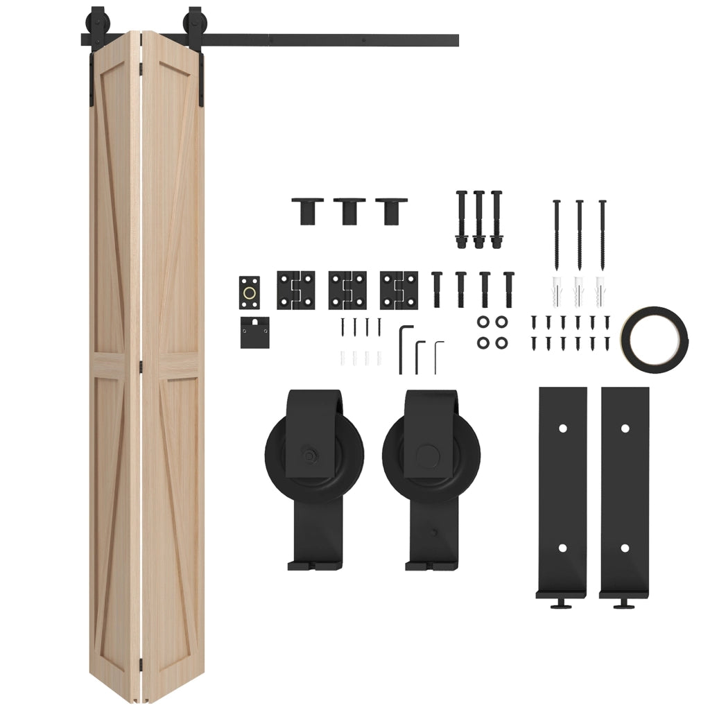 Kit Porta Scorrevole a Pannello Pieghevole per 2 Ante ¨C Zephmum ¨C Nero 122 cm