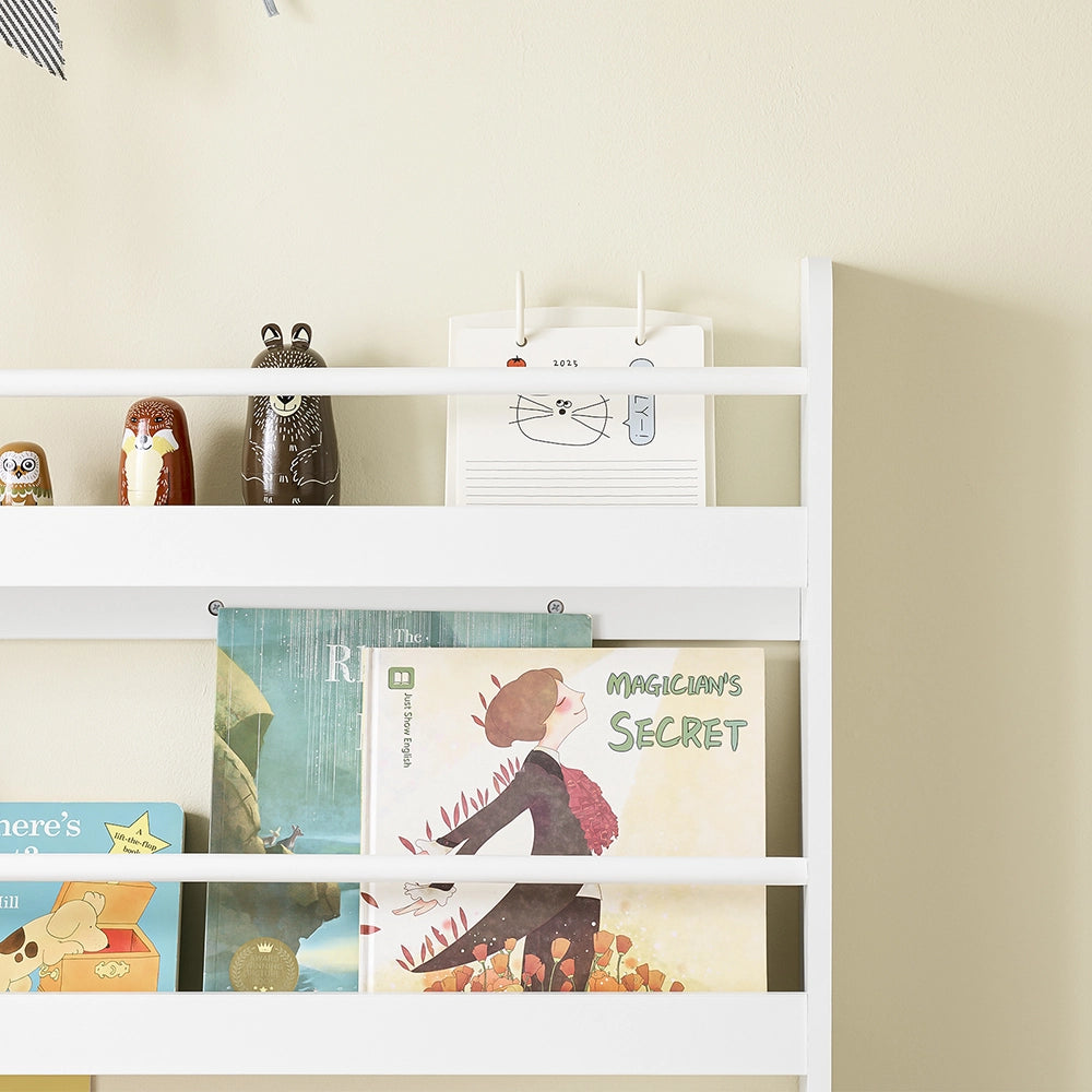 SoBuy | Libreria montessoriana per bambini bianca con 4 ripiani | Libreria per bambini | Porta libri per bambini | 80.0x12.0x118.0 cm | Capacità di carico 24 kg | KMB08-II-W