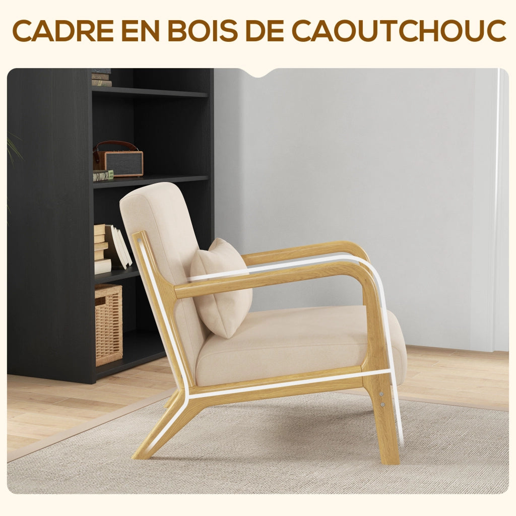 Poltrona relax ¨C Minimal ¨C velluto beige con struttura in legno