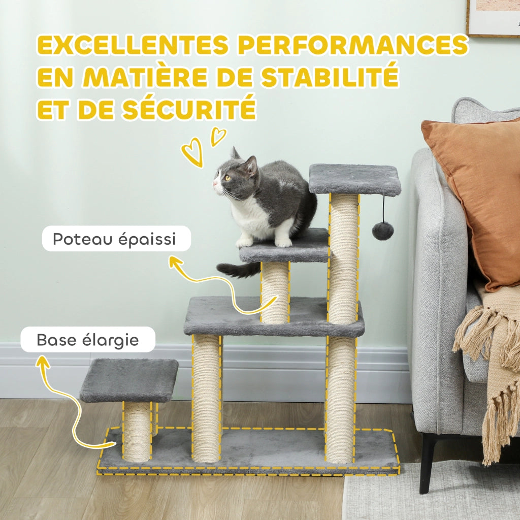 Scala per Gatto Cane 3/4 Gradini Regolabile ¨C Zephmum ¨C Grigio 70x32x68 cm