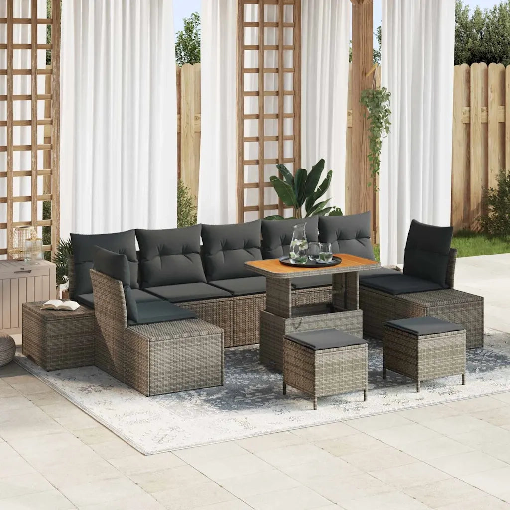 Set Divano da Giardino con cuscino 10 pcs Grigio Poly Rattan 3364723