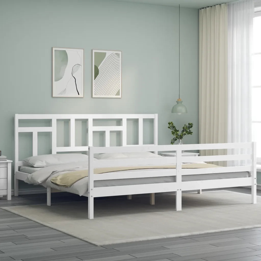Giroletto con Testiera-Struttura Letto con testiera Bianco 200x200 cm in Legno Massello 297654